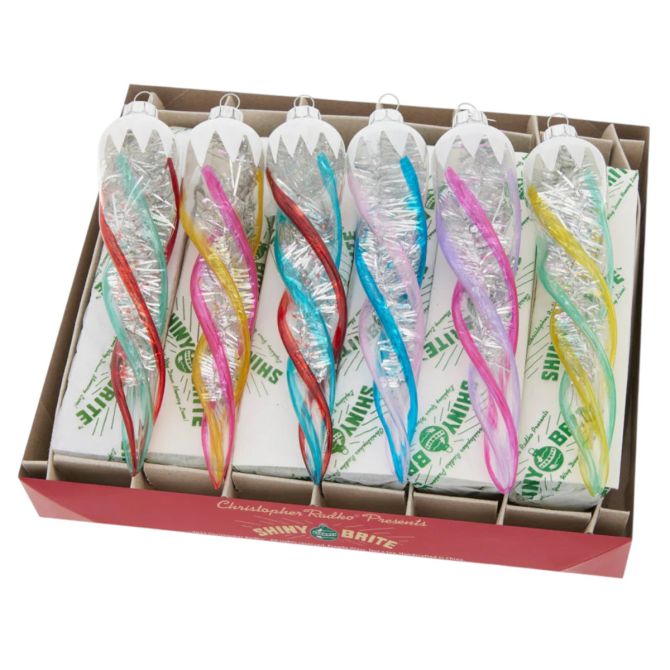 Christopher Radko Vivid Vintage 5 Count Glass Icicles Ornaments, 5"