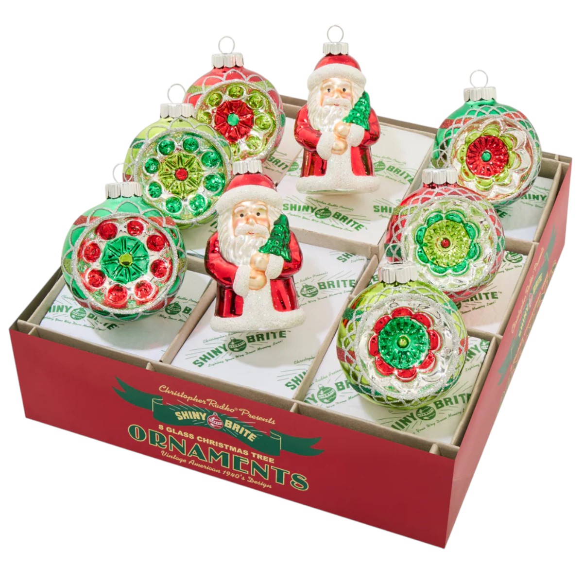 Christopher Radko Holiday Splendor Figures and Reflector Rounds Ornaments, Set of 8