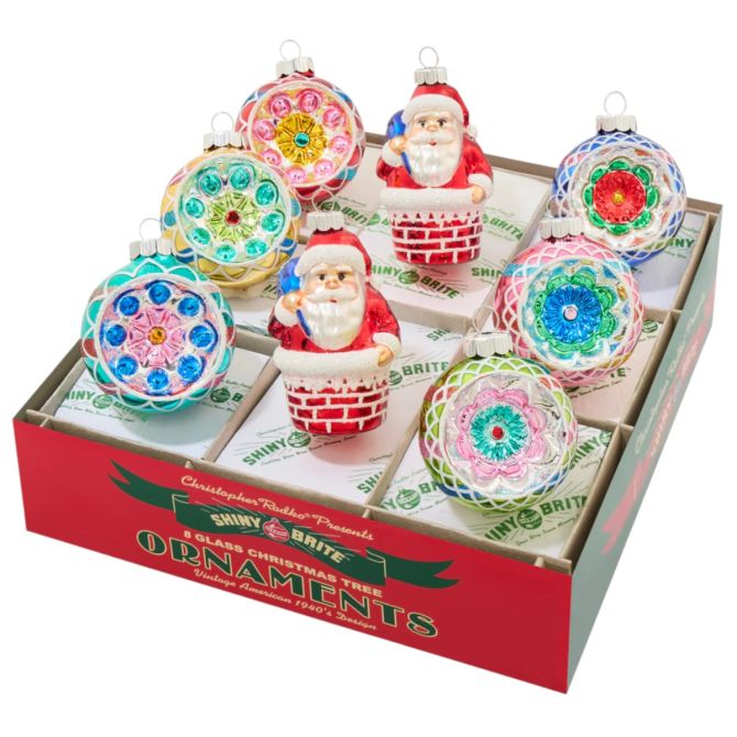 Christopher Radko Christmas Confetti Figures and Reflector Rounds Ornaments, Set of 8