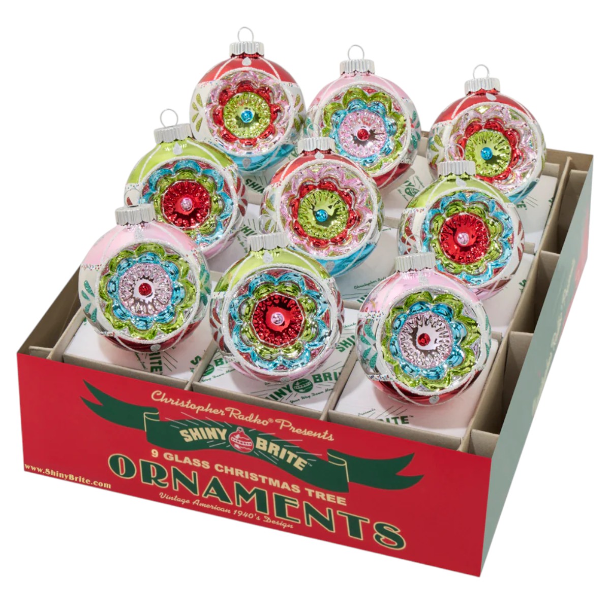 Christopher Radko Festive Fete 9 Count Reflector Rounds 2025 Ornaments, 2.5