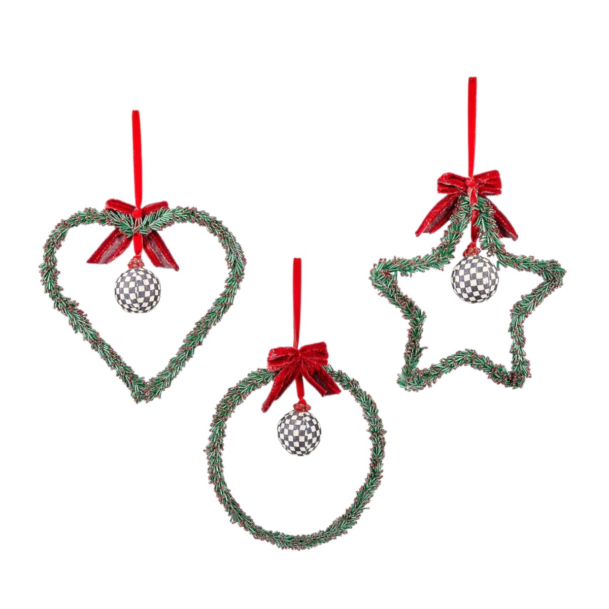 MacKenzie-Childs Holly Beaded Large Ornaments, Set of 3