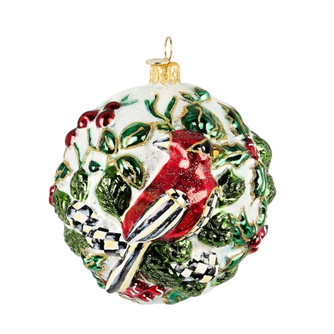MacKenzie-Childs Cardinal Ball Glass Ornament
