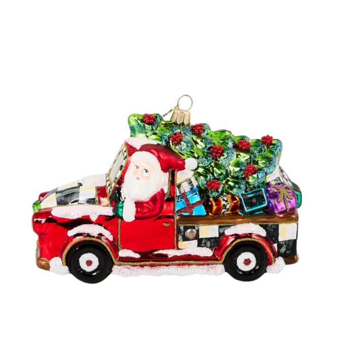MacKenzie-Childs Santa's Hitting The Road Glass Ornament