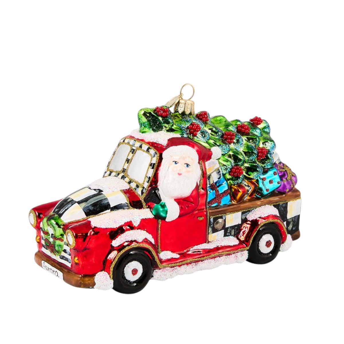 MacKenzie-Childs Santa's Hitting The Road Glass Ornament