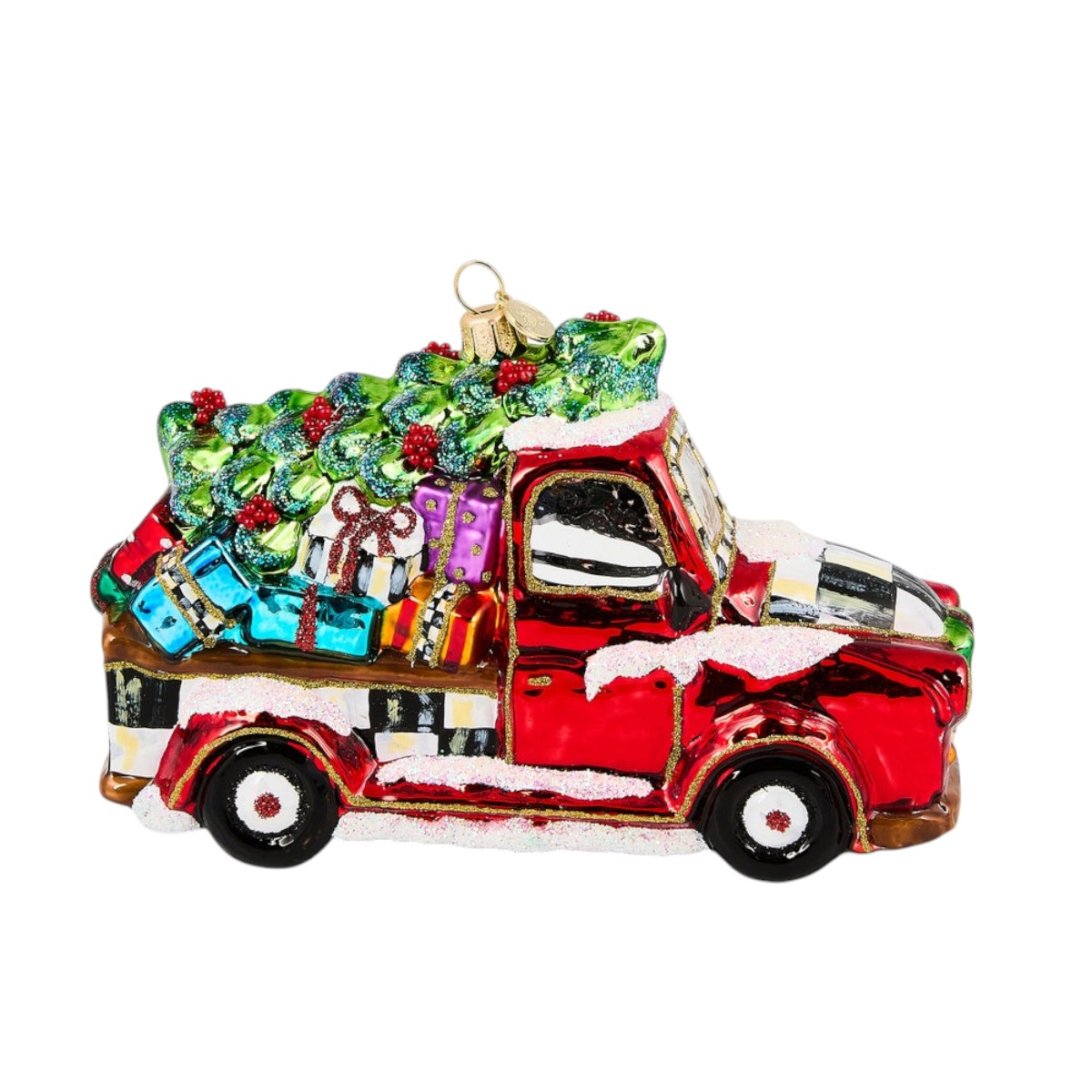 MacKenzie-Childs Santa's Hitting The Road Glass Ornament