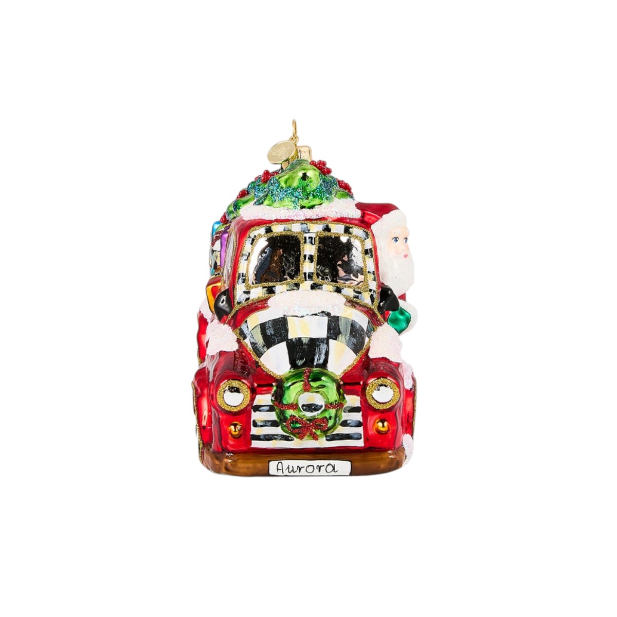 MacKenzie-Childs Santa's Hitting The Road Glass Ornament