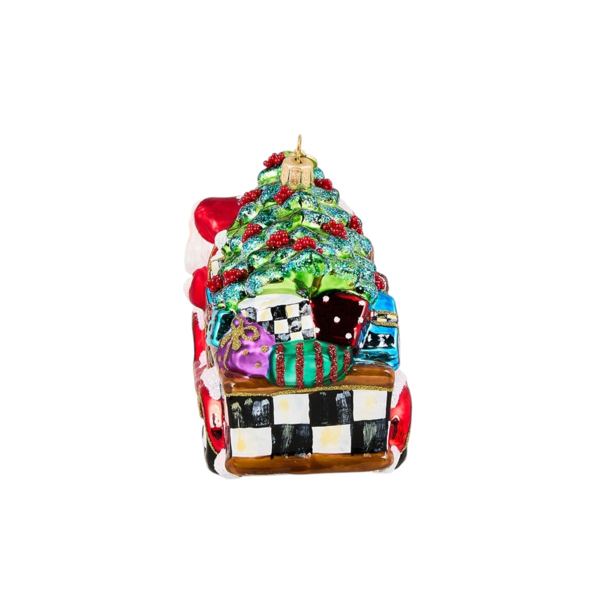MacKenzie-Childs Santa's Hitting The Road Glass Ornament