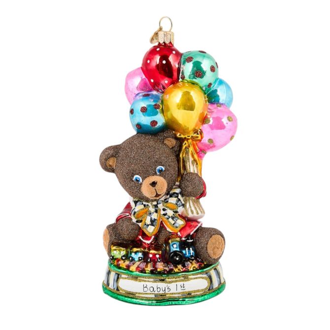 MacKenzie-Childs Baby's 1st Balloon Bear Glass Ornament