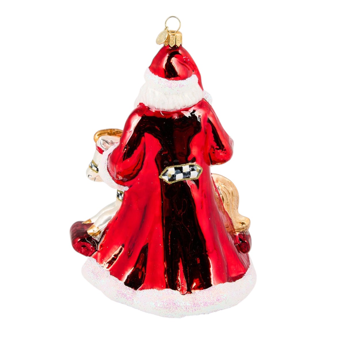 MacKenzie-Childs Santa With Rocking Horse Glass Ornament