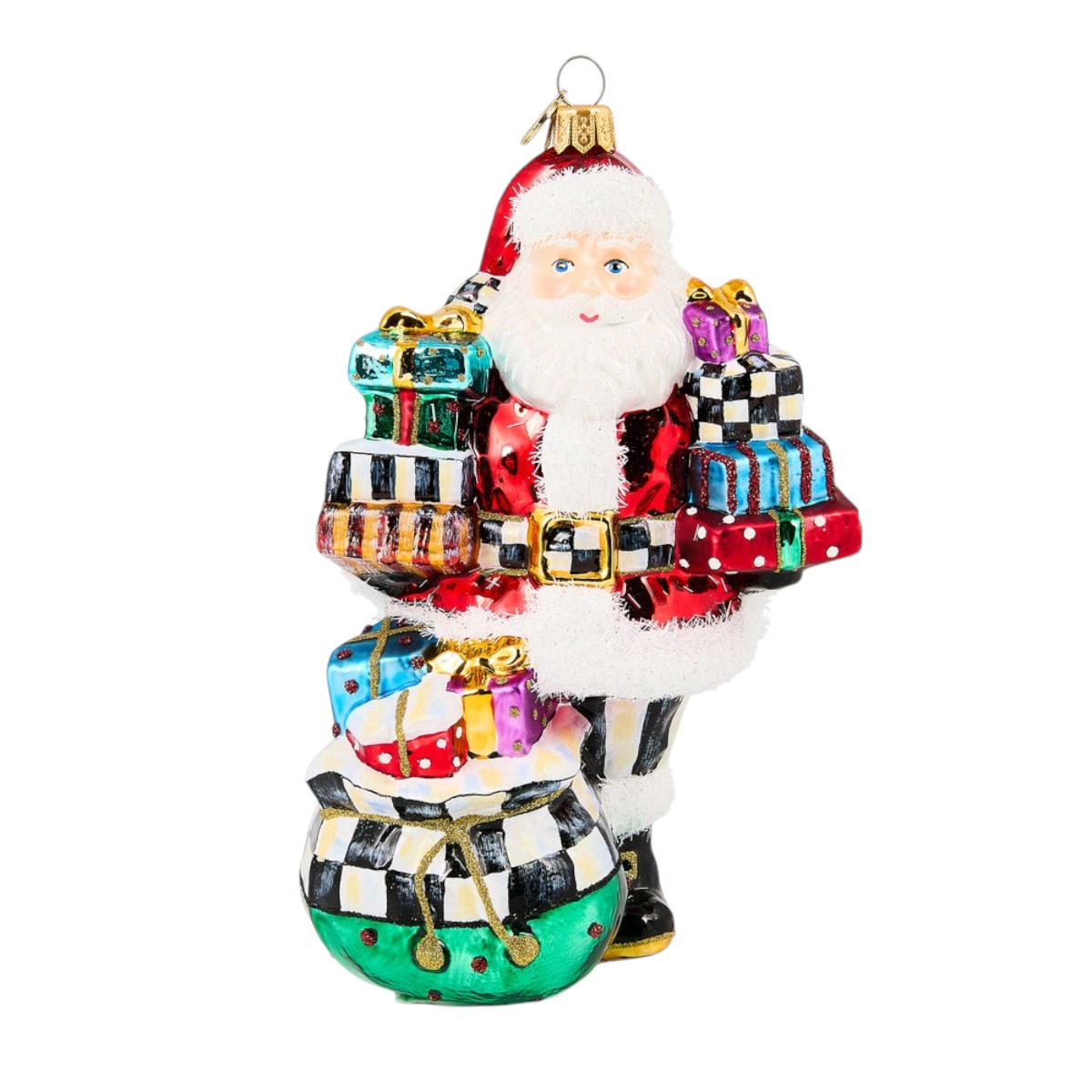 MacKenzie-Childs Santa With Gifts Glass Ornament