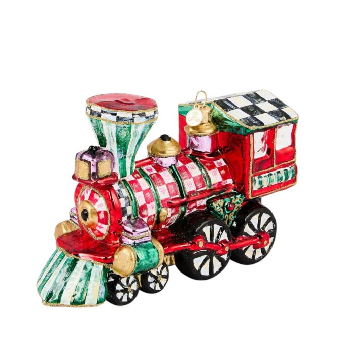 MacKenzie-Childs Check It Out Train Glass Ornament