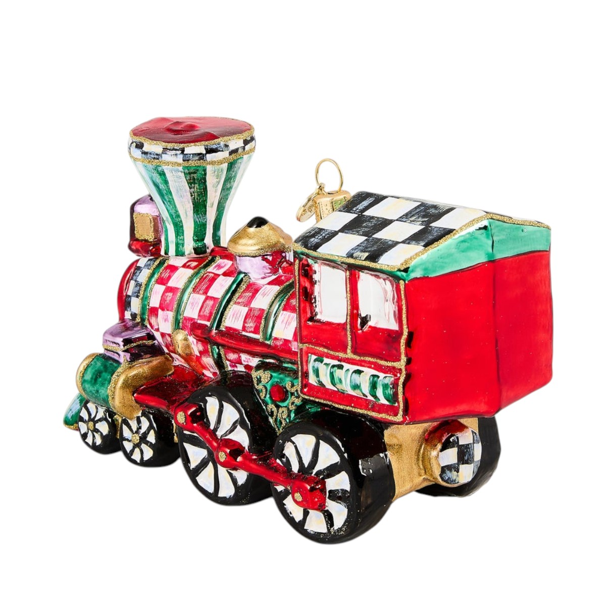 MacKenzie-Childs Check It Out Train Glass Ornament