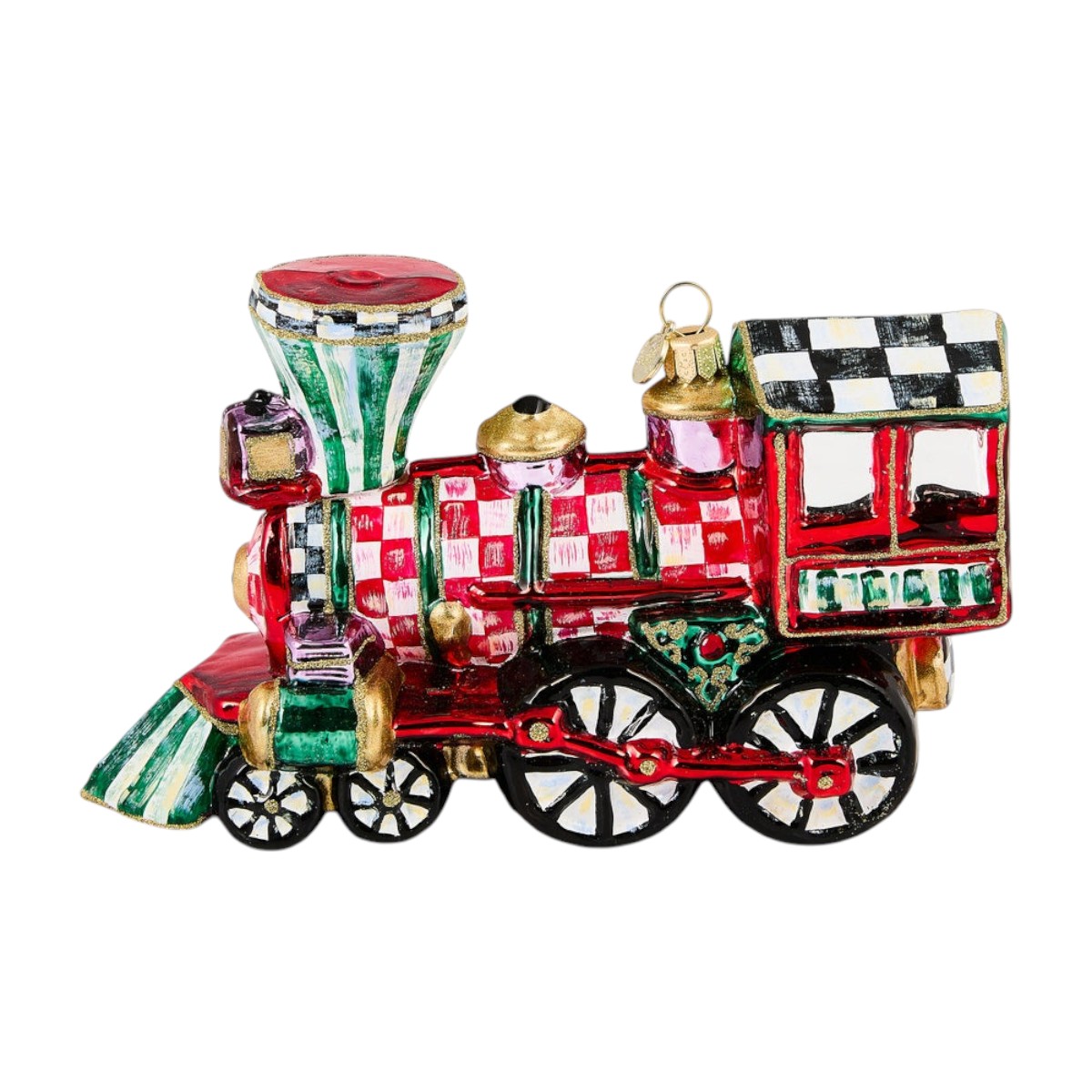 MacKenzie-Childs Check It Out Train Glass Ornament