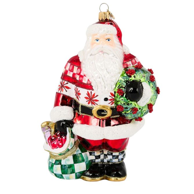 MacKenzie-Childs Cozy Sweater Santa Glass Ornament