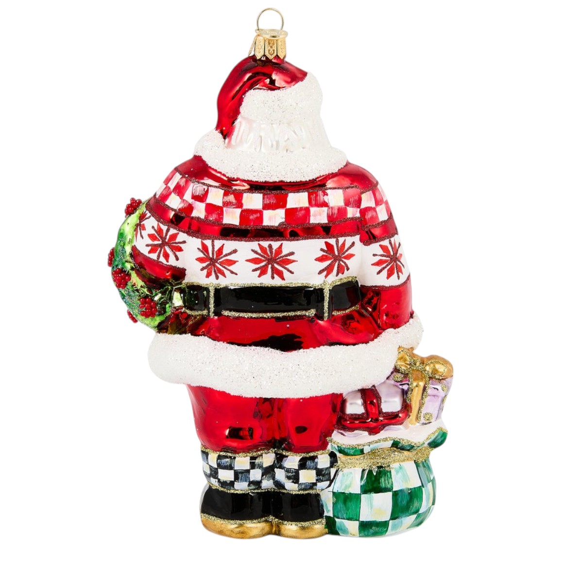 MacKenzie-Childs Cozy Sweater Santa Glass Ornament