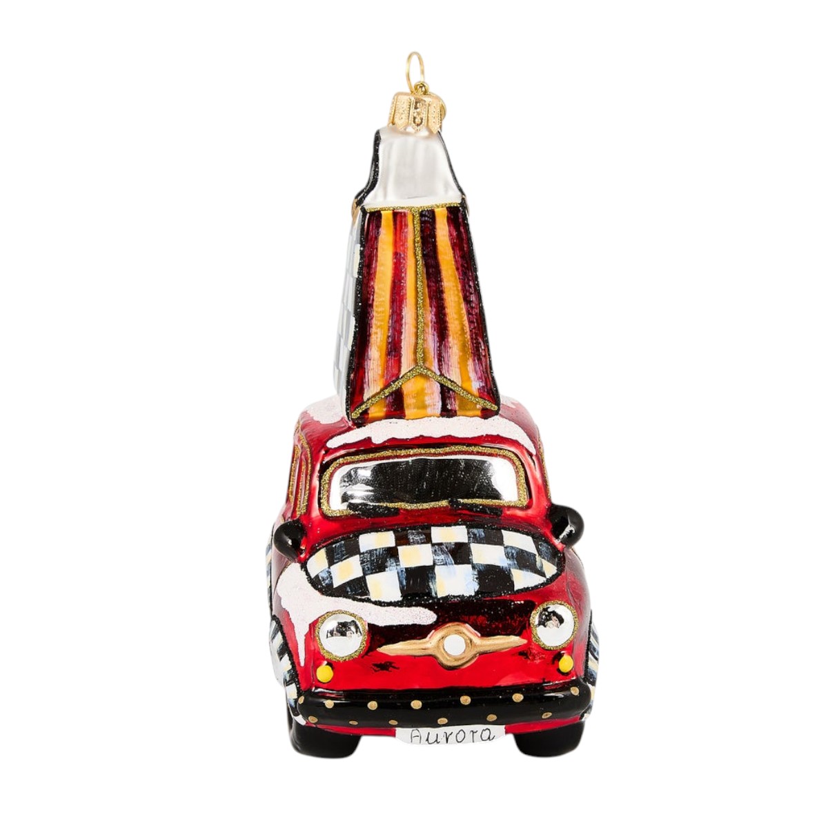 MacKenzie-Childs Christmas Shopping Car Glass Ornament