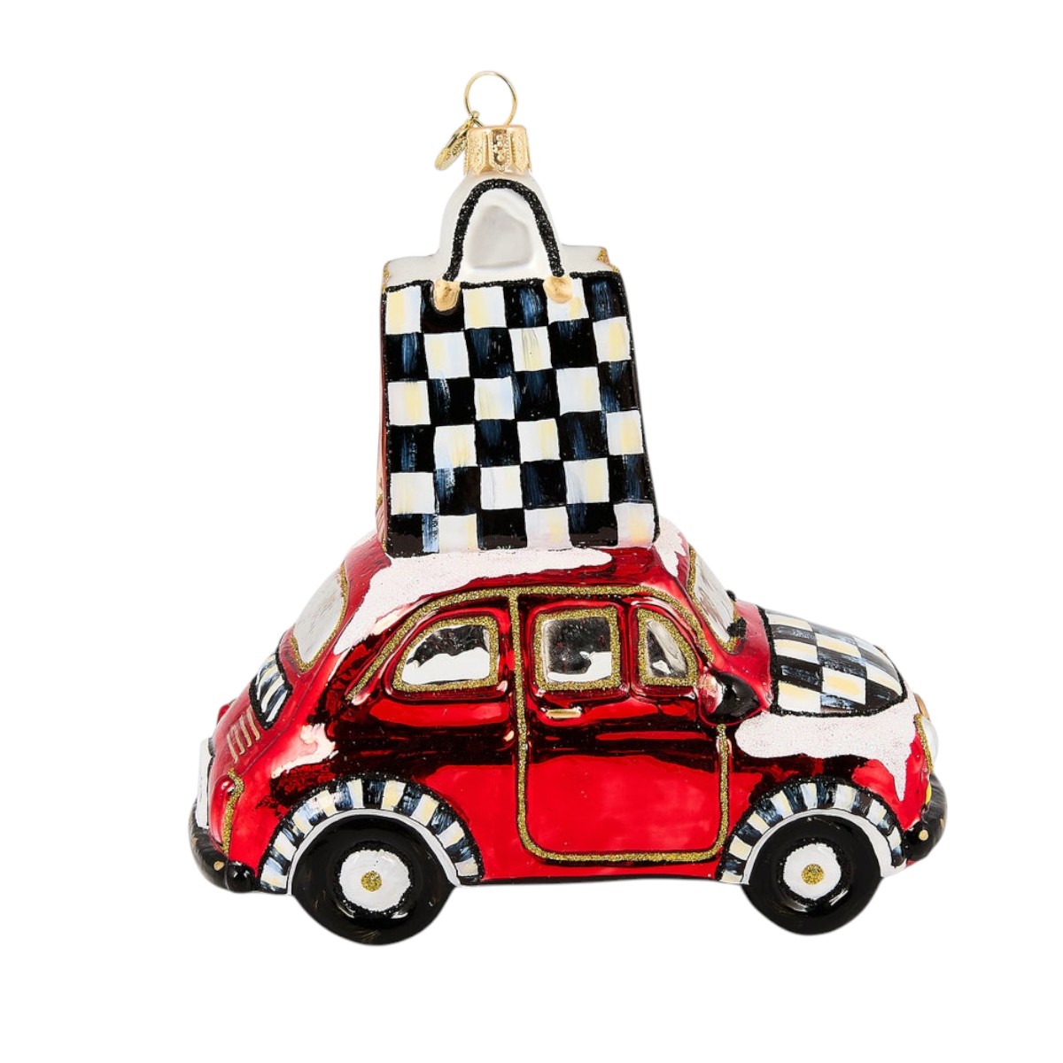 MacKenzie-Childs Christmas Shopping Car Glass Ornament