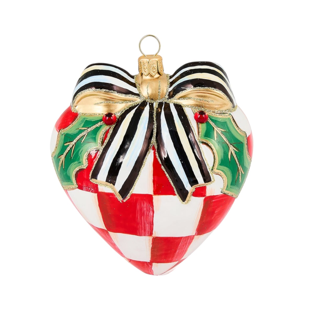 MacKenzie-Childs Check It Out Red Heart Glass Ornament