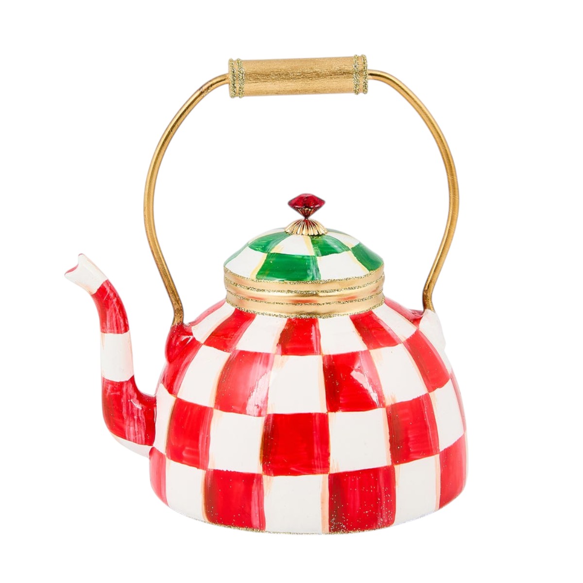 MacKenzie-Childs Check It Out Tea Kettle Glass Ornament