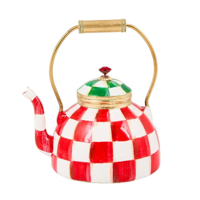 MacKenzie-Childs Check It Out Tea Kettle Glass Ornament