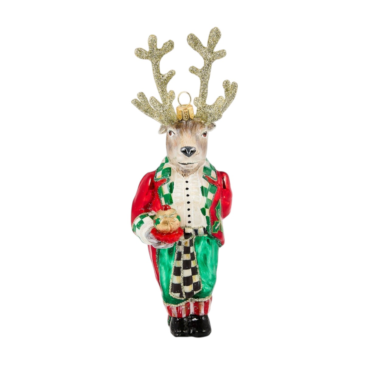 MacKenzie-Childs Check It Out Reindeer Butler Ornament