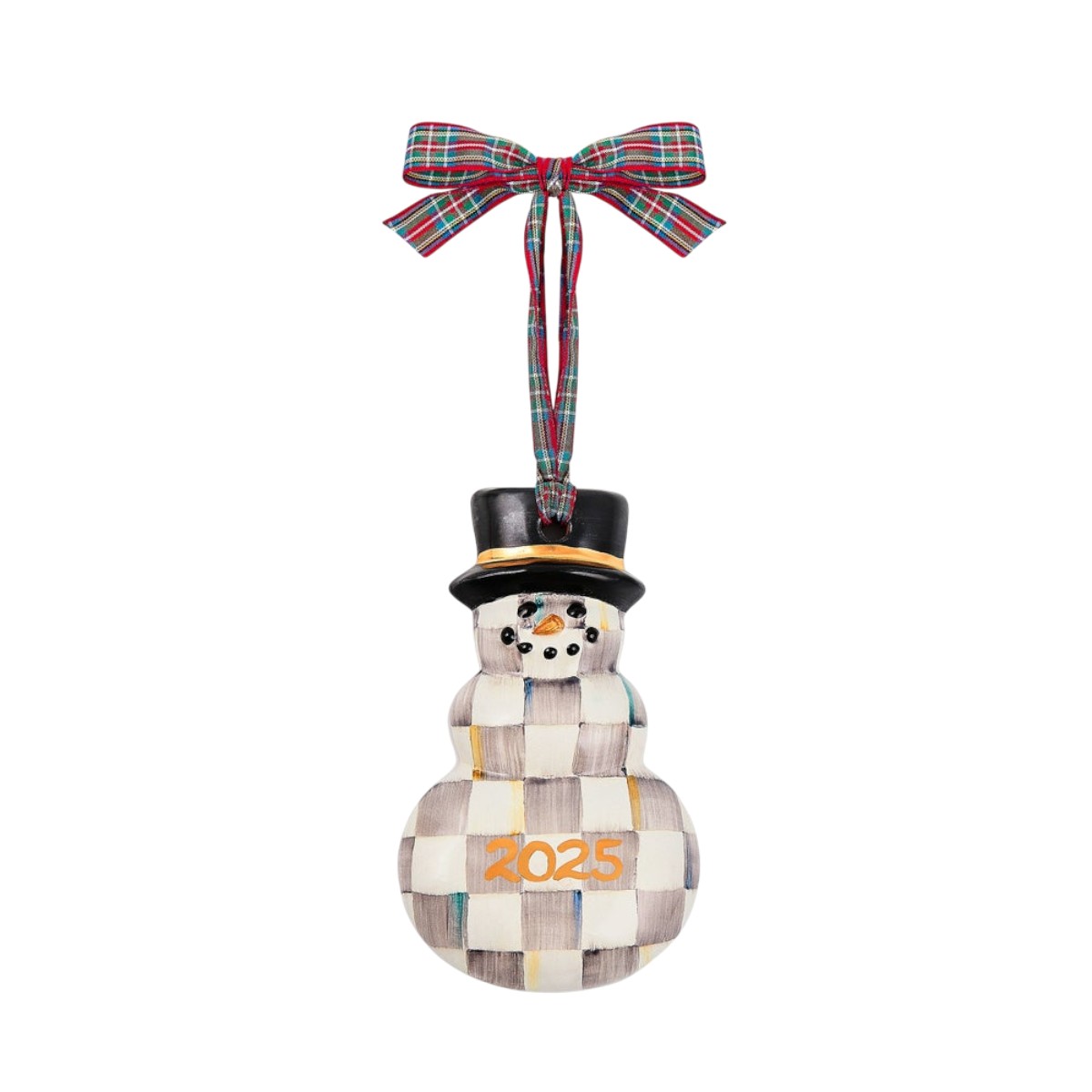 MacKenzie-Childs Sterling Check Snowman Ornament, 2025