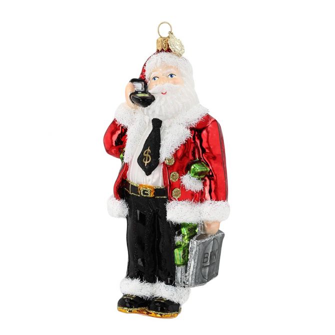 Berkshire Hathaway Blown Glass Santa Ornament, BRK Logo