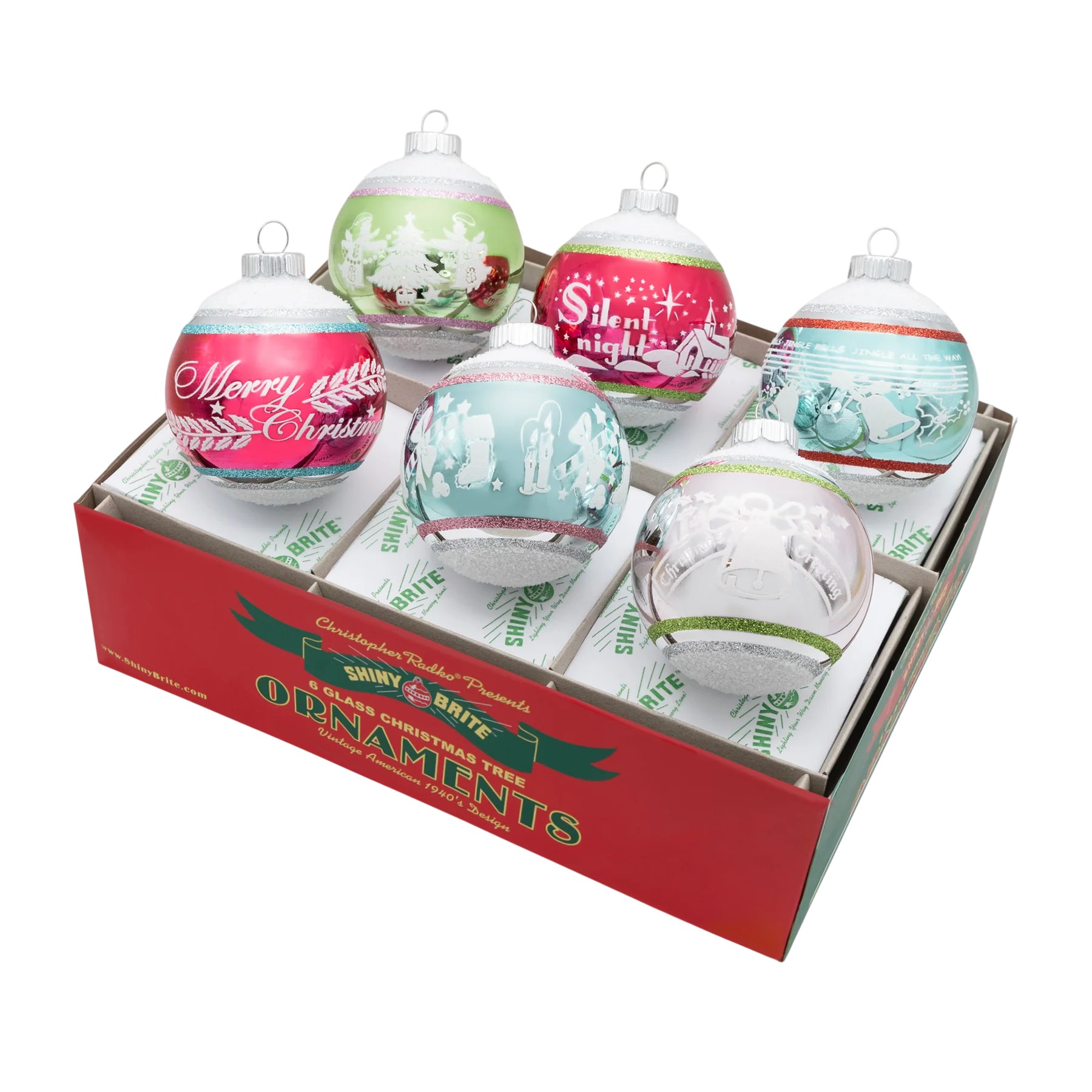 Christopher Radko Festive Fete 6 Count Signature Flocked Rounds Ornaments, 3.25