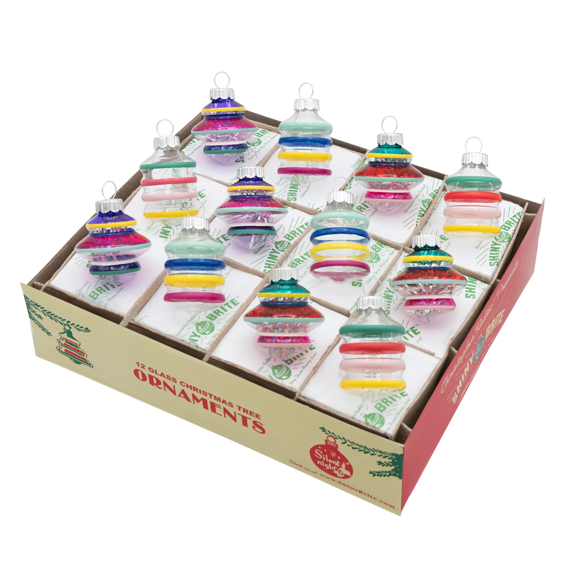 Christopher Radko Vivid Vintage 12 Count Decorated Shape Ornaments, 1.75
