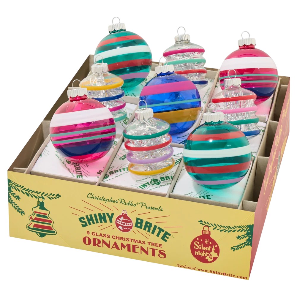 Christopher Radko Vivid Vintage 9 Count Decorated Rounds and Lanterns Ornaments, 2.5