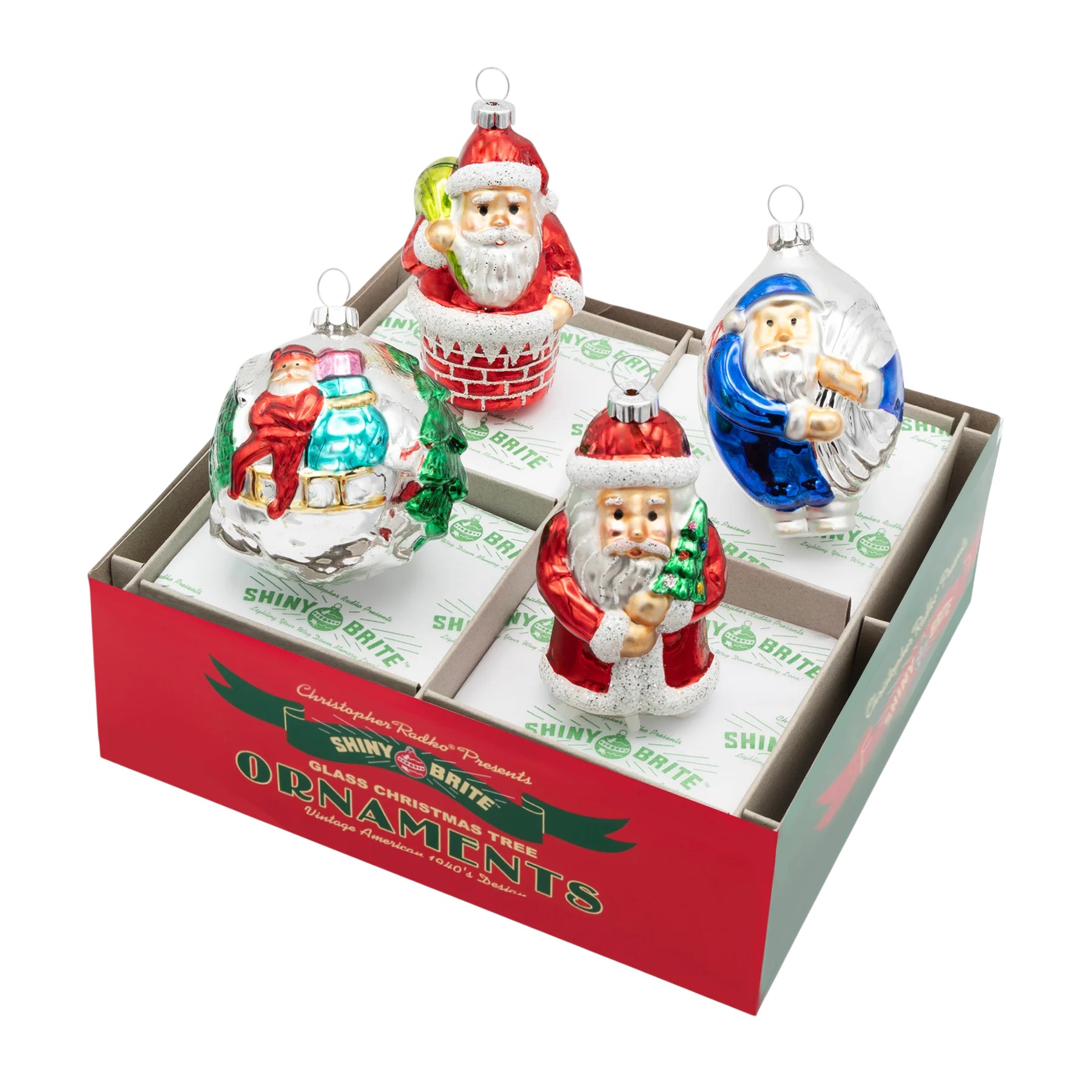 Christopher Radko Christmas Confetti 4 Count Santa Figures Ornaments, 3.25