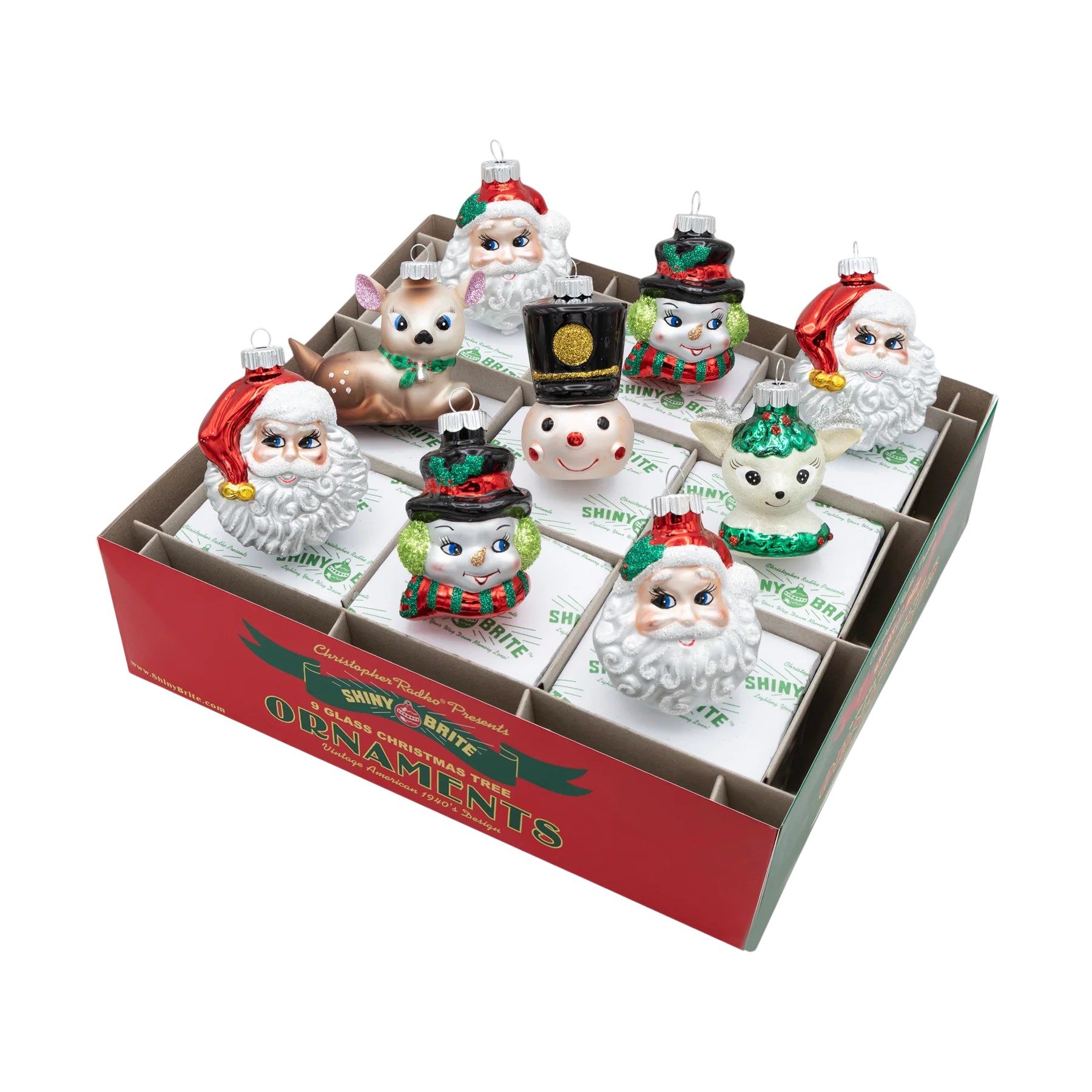 Christopher Radko Holiday Splendor 9 Count Figures Ornaments, 2.5