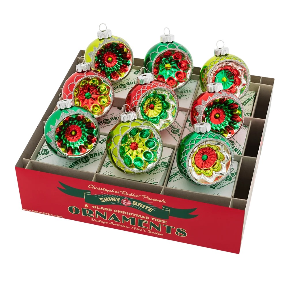 Christopher Radko Holiday Splendor 9 Count Reflector Round Ornaments, 2.5