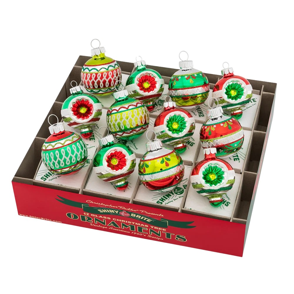 Christopher Radko Holiday Splendor 12 Count Decorated Rounds and Shapes Ornaments, 1.75
