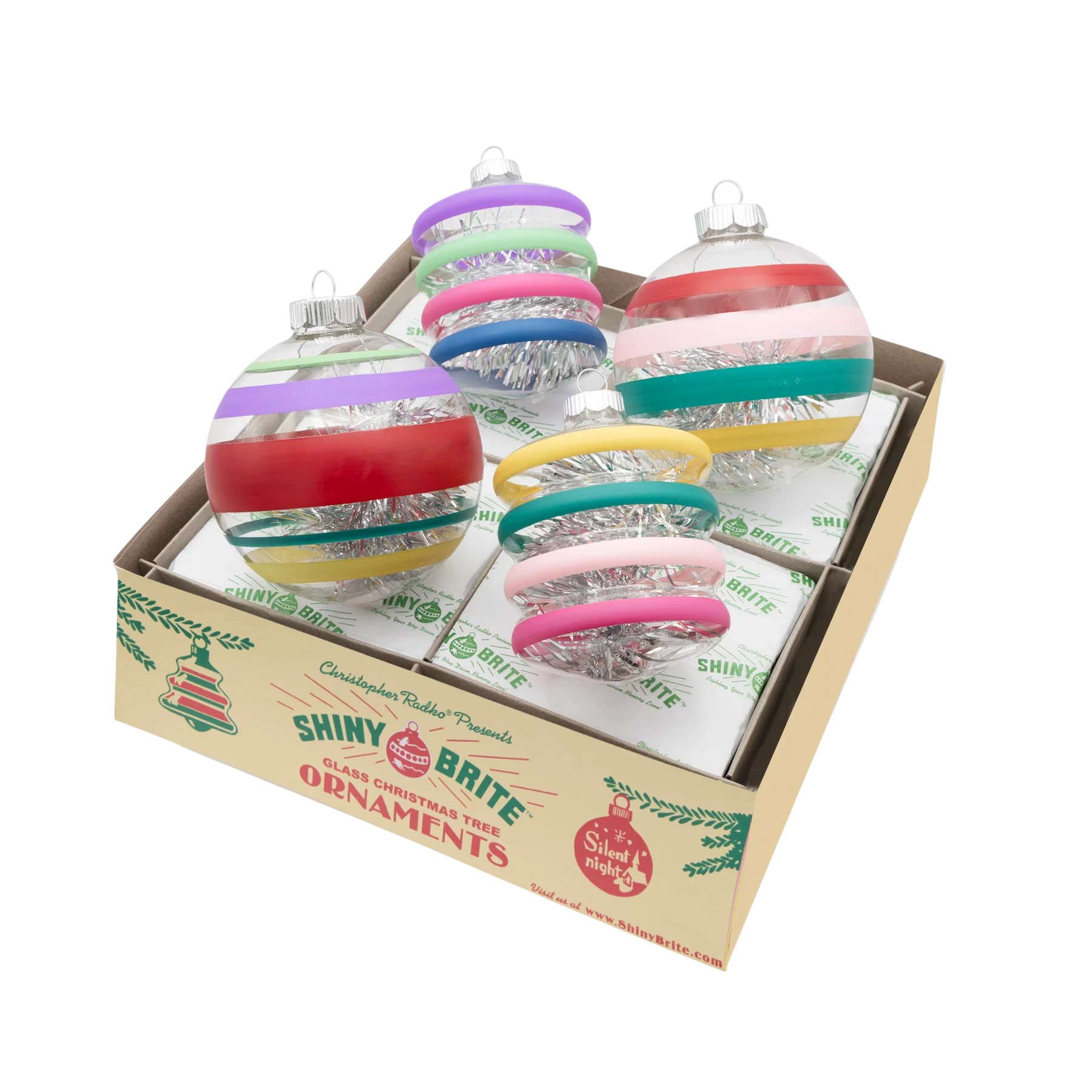Christopher Radko Vivid Vintage 4 Count Decorated Rounds and Lanters Ornaments, 4