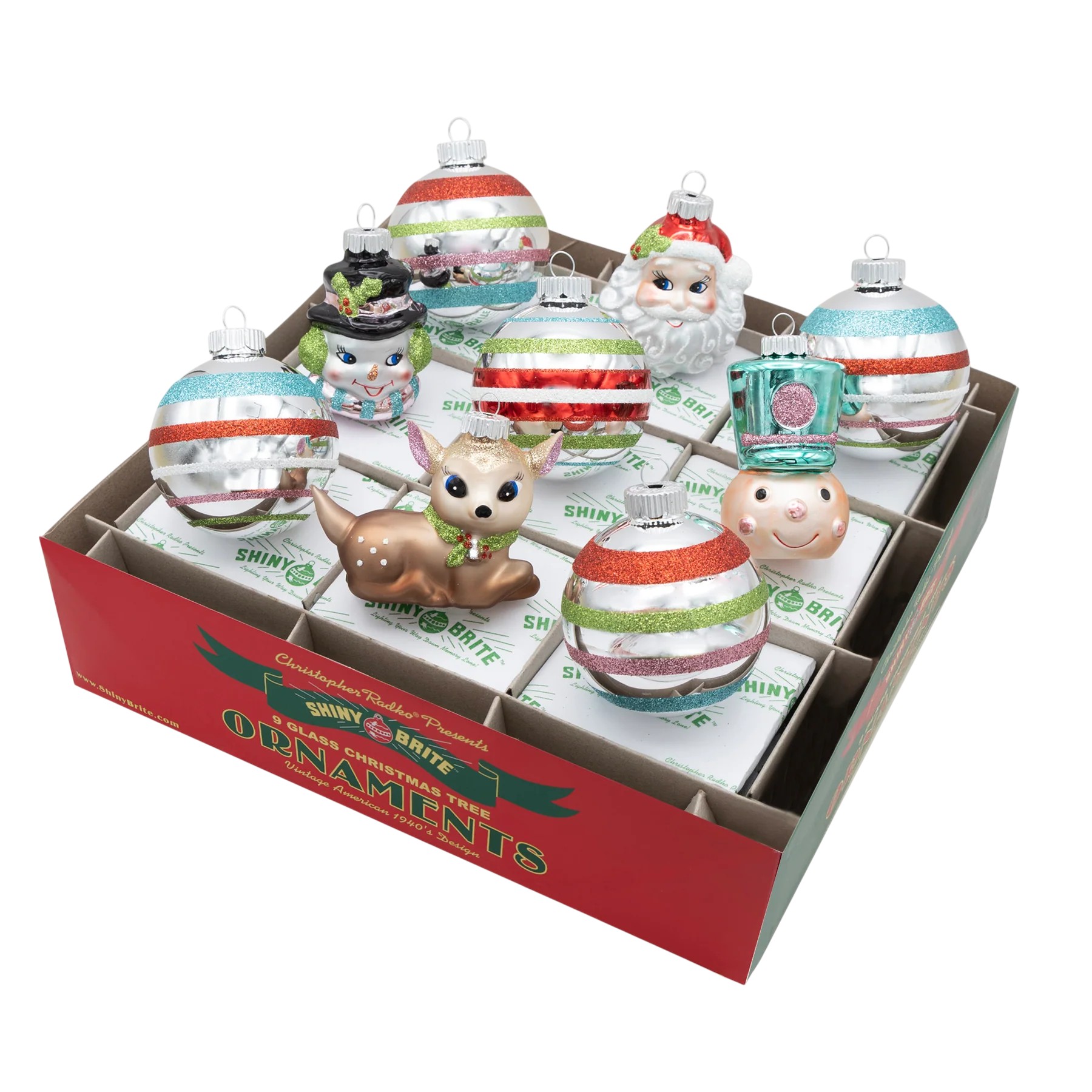 Christopher Radko Festive Fete 9 Count Decorated Rounds and Figures Ornaments, 2.5