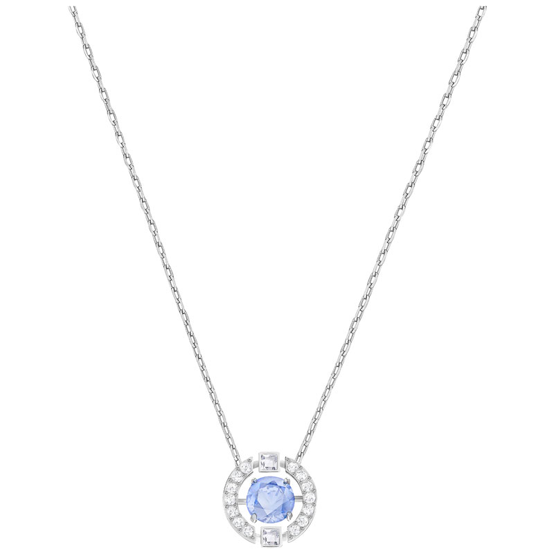 Swarovski Sparkling Dance Round Necklace, Blue Crystal & Rhodium plating