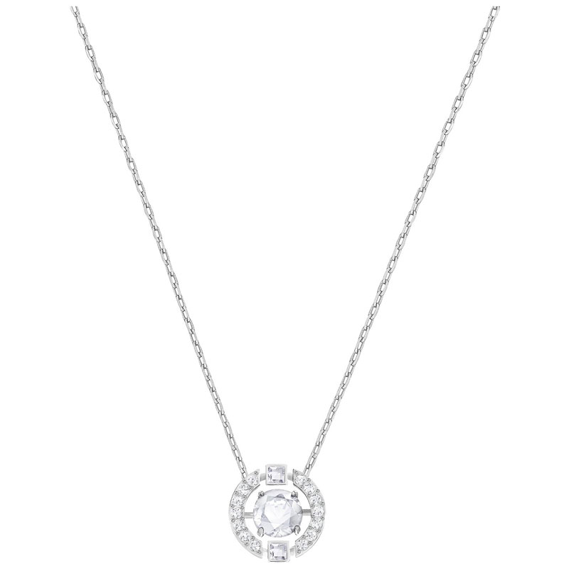 Swarovski Sparkling Dance Round Necklace, White Crystal & Rhodium plating