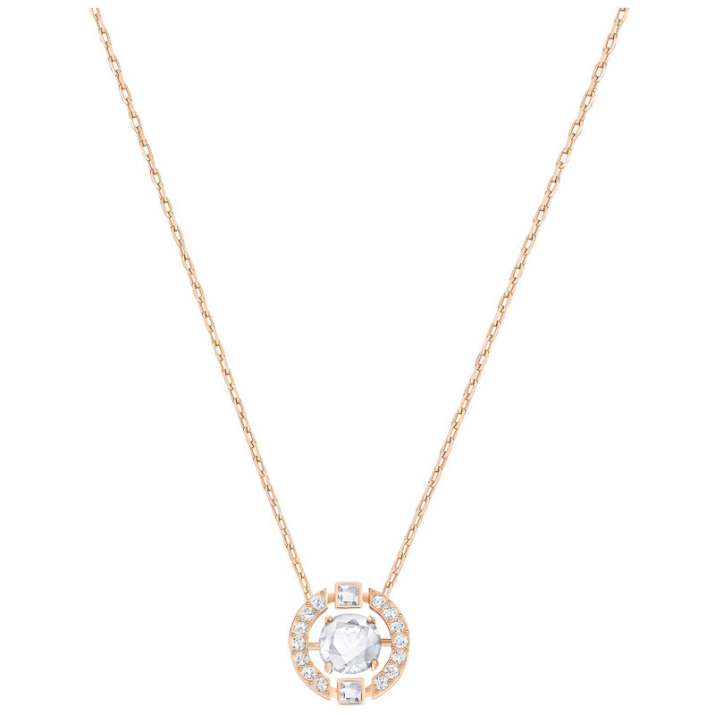Swarovski Sparkling Dance Round Necklace, White Crystal & Rose Gold Plating