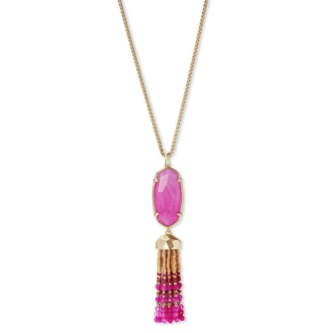 Kendra Scott Eva Gold Long Pendant Necklace in Pink Agate