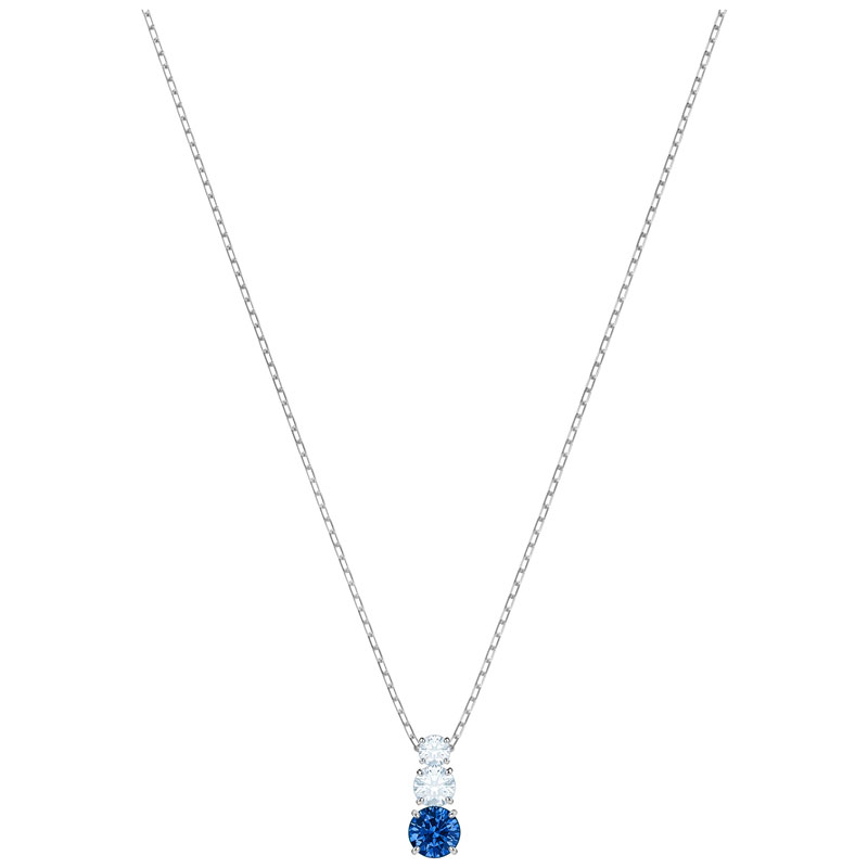 Swarovski Attract Trilogy Round Pendant, Blue Crystal & Rhodium Plating