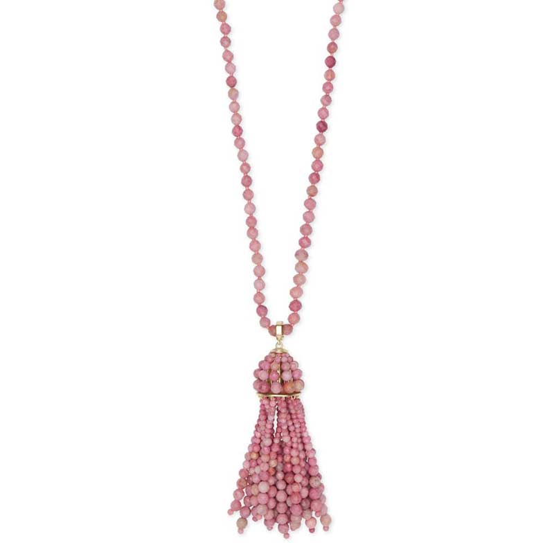 Kendra Scott Sylvia Gold Long Pendant Necklace in Pink Rhodonite