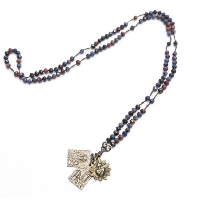 Mirace Icons by Mary Jo Pane Faceted Sapphire Rosary Necklace