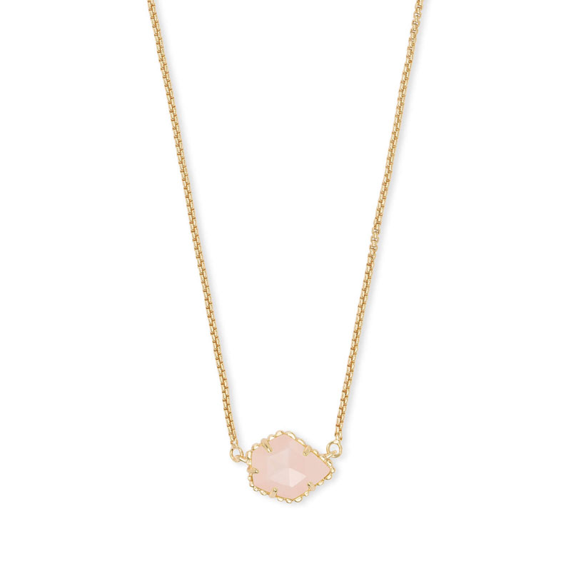 Kendra Scott Tess Gold Small Pendant Necklace in Rose Quartz Borsheims