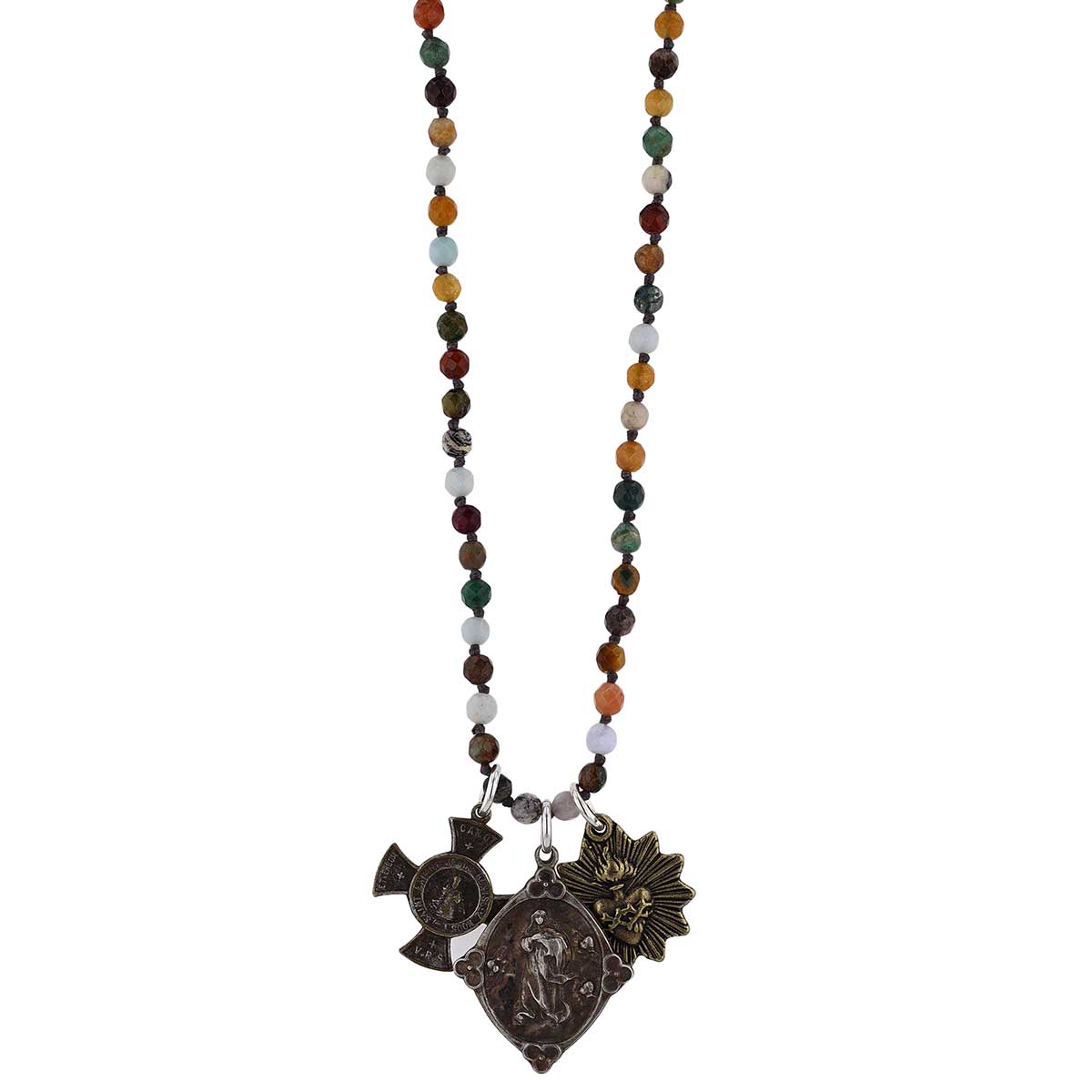 Miracle Icons by Mary Jo Pane Faceted Mixed Agate 4mm Beaded Necklace