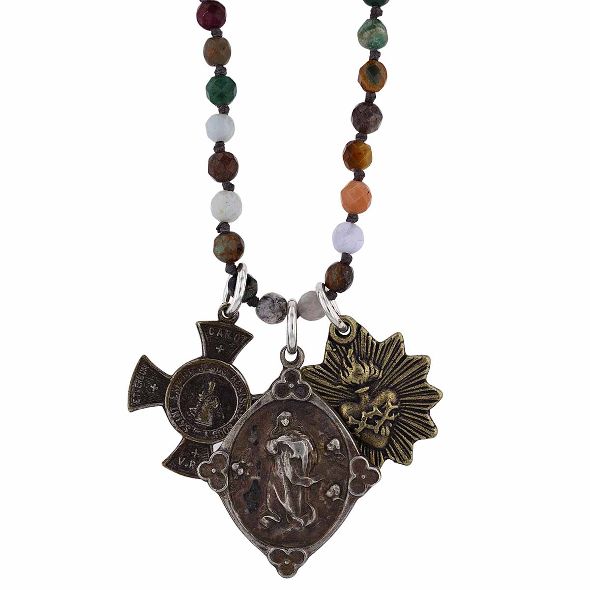 Miracle Icons by Mary Jo Pane Faceted Mixed Agate 4mm Beaded Necklace