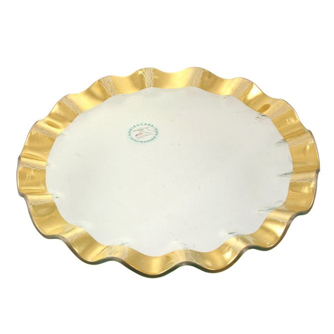 Annieglass Ruffle Gold Buffet Plate, 13"