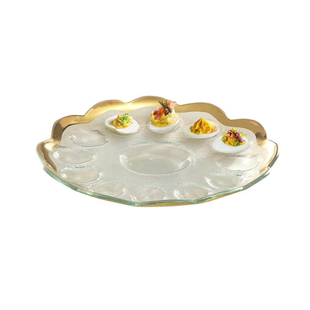 Annieglass Roman Antique Gold Deviled Egg Platter