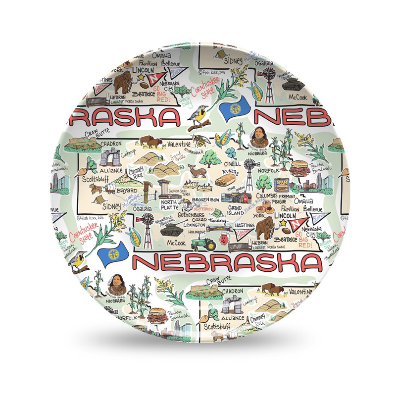Fish Kiss Nebraska Map Plate