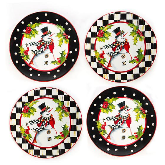 MacKenzie-Childs Top Hat Snowman Plates, Set of 4
